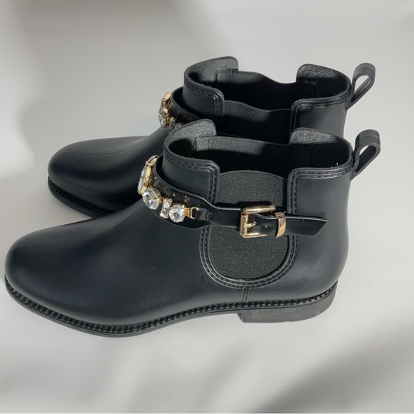 Henry Ferrera Marsala Women’s Black Gem Embellished Short Rain Boots Size 8. - Picture 7 of 16